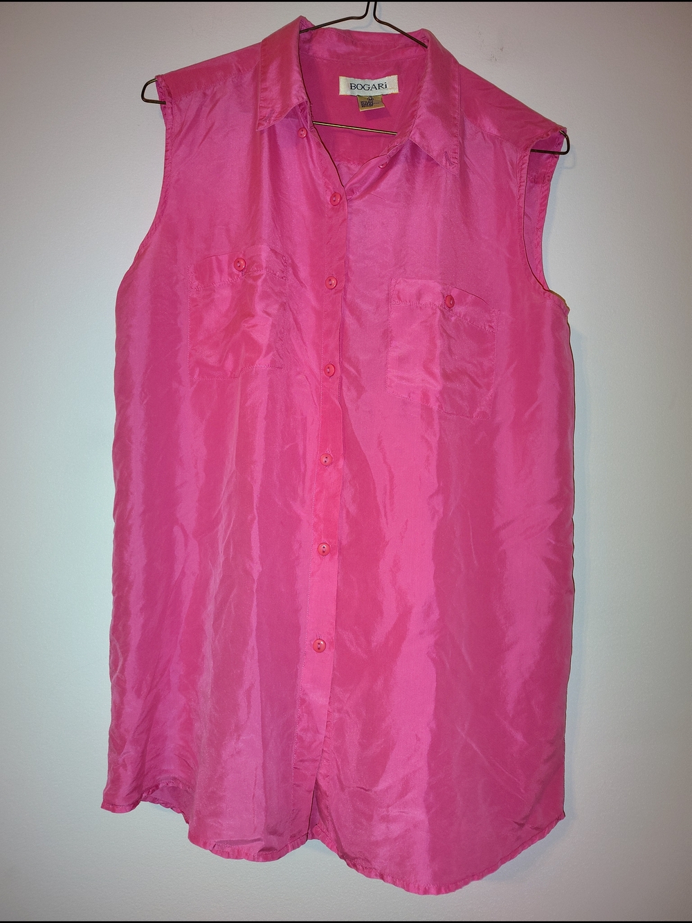 100% Silk Vintage Bogari Pink Sleeveless Button-Up Blouse